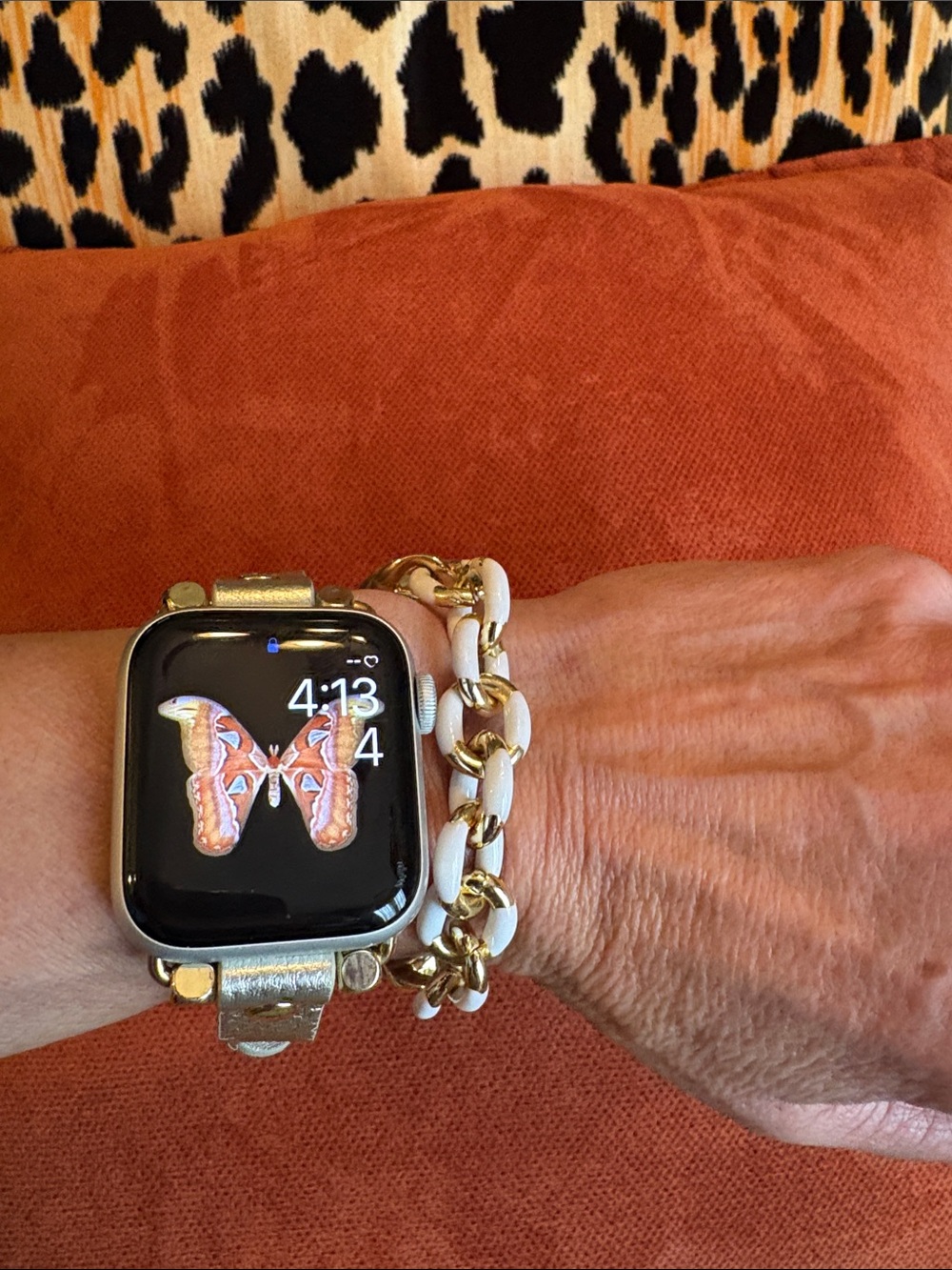 Lily Pulitzer Gold-colored Leather White & Gold Chain Bracelet Apple Watch Band